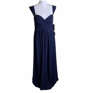Lulus Navy Pleated Wide Straps Sweetheart Neck Low Back Dress Gown Womens XL NWT